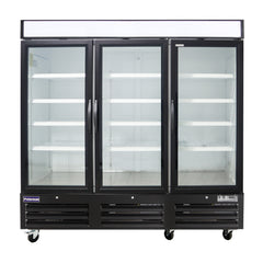Polarman PLM-HGD72FDV 81" Black Triple Swing Glass Door Merchandiser Freezer with LED Lighting, 72 cu.ft