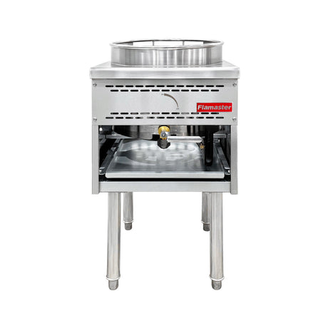 Commercial wok range in stainless steel with a 16 inch wok ring and adjustable legs