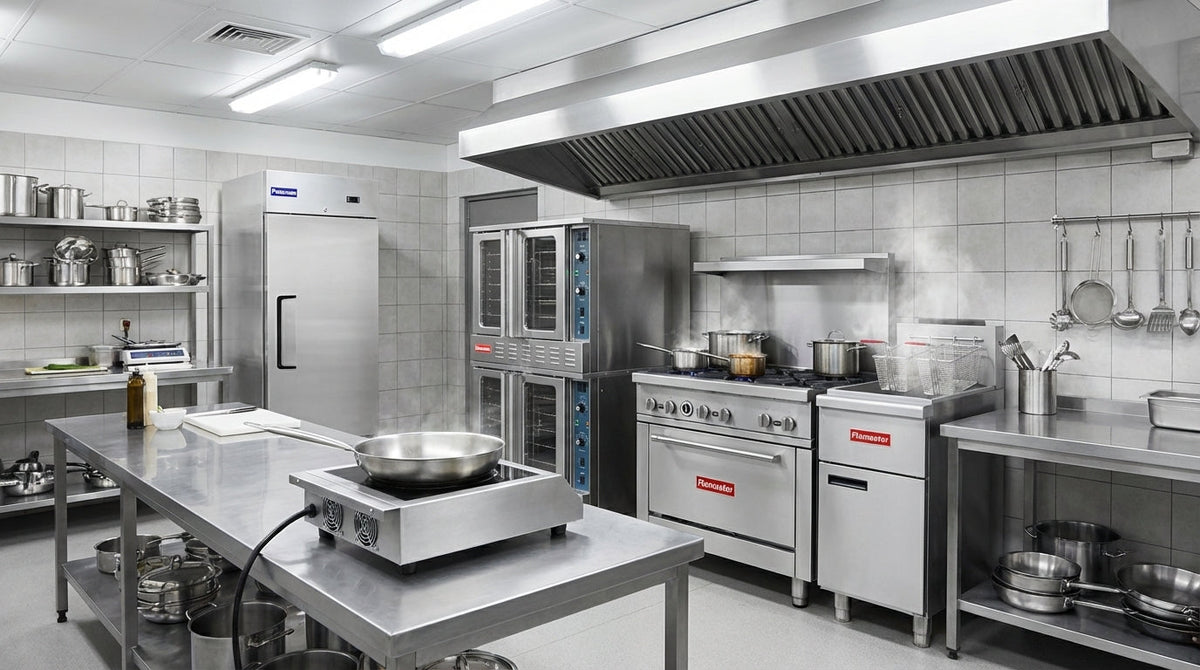 Flamaster commercial gas floor fryer on a restaurant cookline