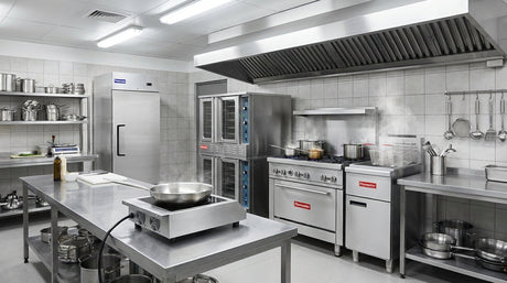 Flamaster commercial gas floor fryer with baskets on a restaurant cookline