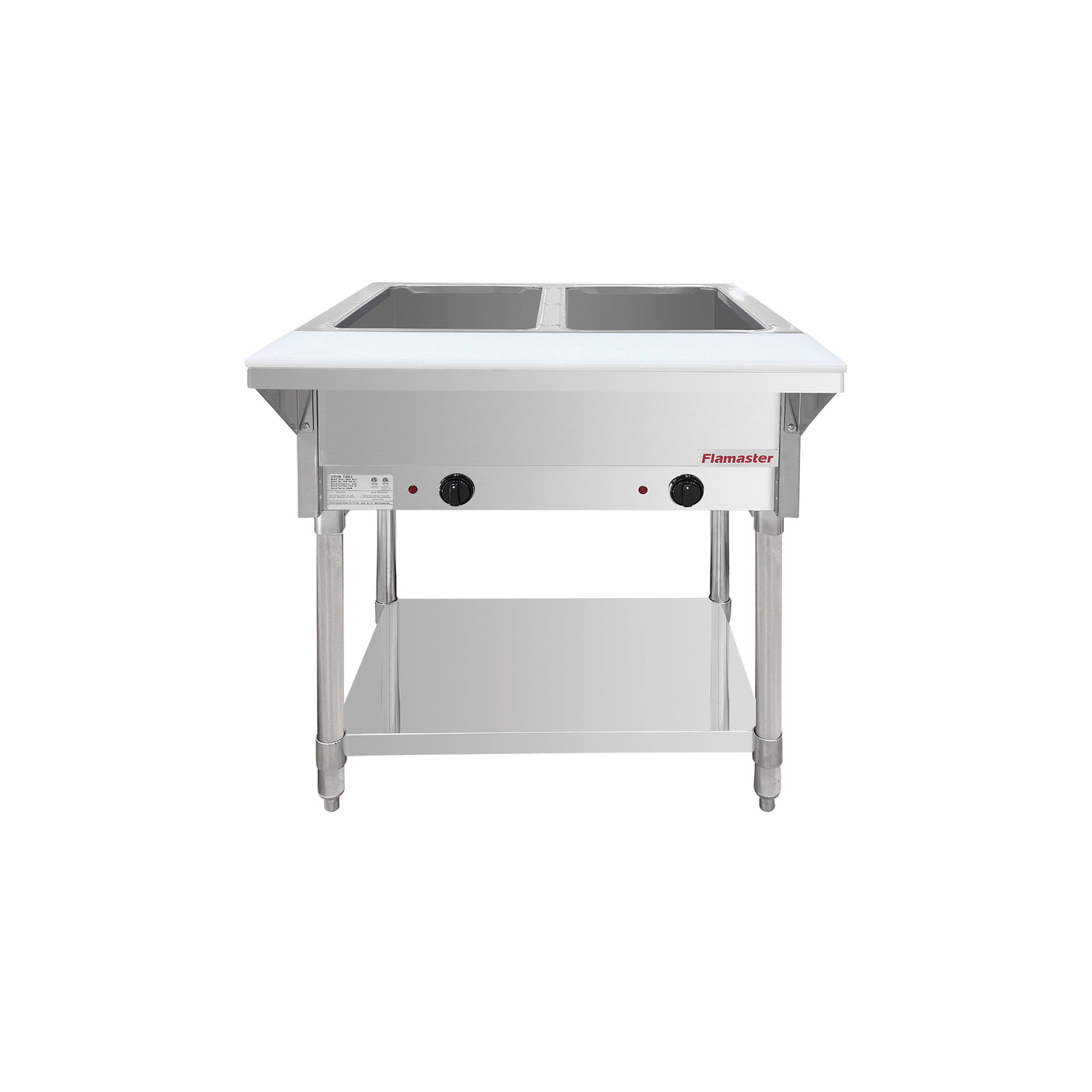 Flamaster FLM-ST2-SS Two Pan Open Well Electric Steam Table with Undershelf - 120V, 1000W