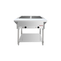 Flamaster FLM-ST2-SS Two Pan Open Well Electric Steam Table with Undershelf - 120V, 1000W