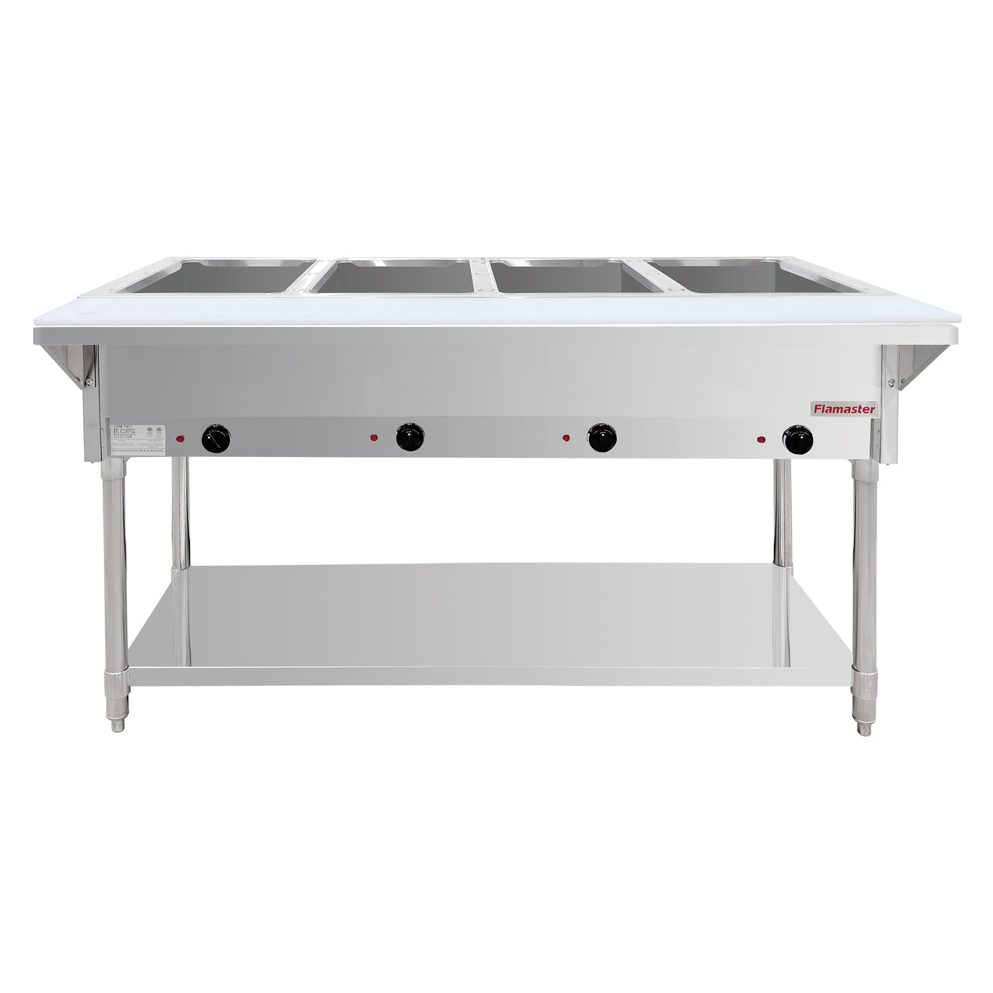 Flamaster FLM-ST4-SS Four Pan Open Well Electric Steam Table with Undershelf - 120V, 2000W