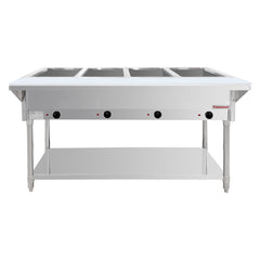 Flamaster FLM-ST4-SS Four Pan Open Well Electric Steam Table with Undershelf - 120V, 2000W