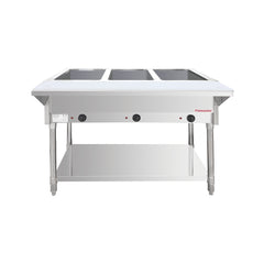 Flamaster FLM-ST3-SS Three Pan Open Well Electric Steam Table with Undershelf - 120V, 1500W