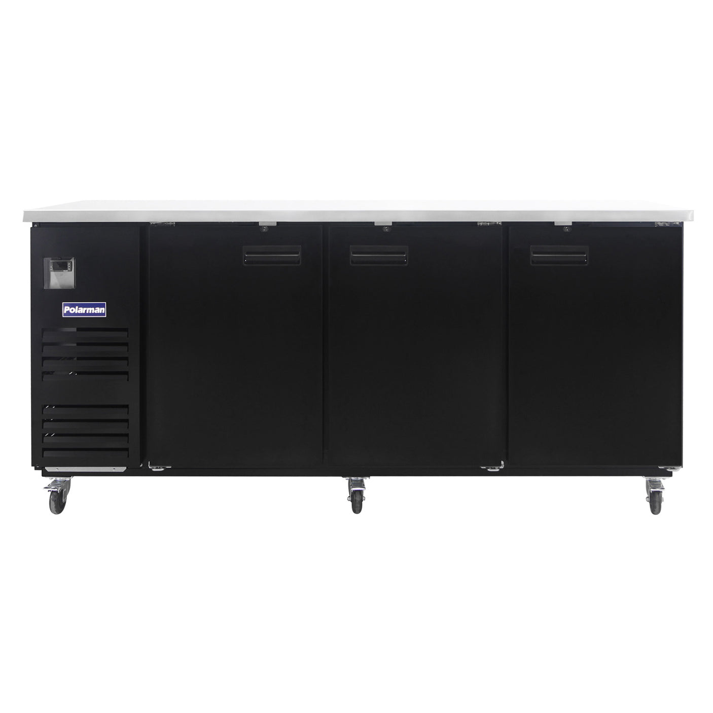 Polarman PLM-BC-4 90 3/8" Black Solid Door Back Bar Refrigerator with LED Lighting