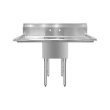 ChefAsst 55" CA-S1C181812-18LR-316 16-Gauge Stainless Steel Single Compartment Commercial Sink with Stainless Steel Legs and Two 18" Drainboards - 18" x 18" x 12" Bowl