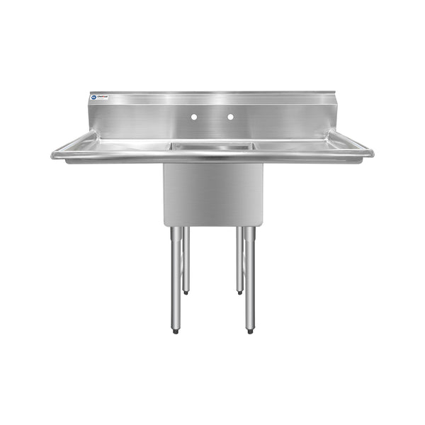 ChefAsst 55" CA-S1C181812-18LR-316 16-Gauge Stainless Steel Single Compartment Commercial Sink with Stainless Steel Legs，Cross Bracing,and Two 18" Drain Boards - 18" x 18" x 12" Bowl