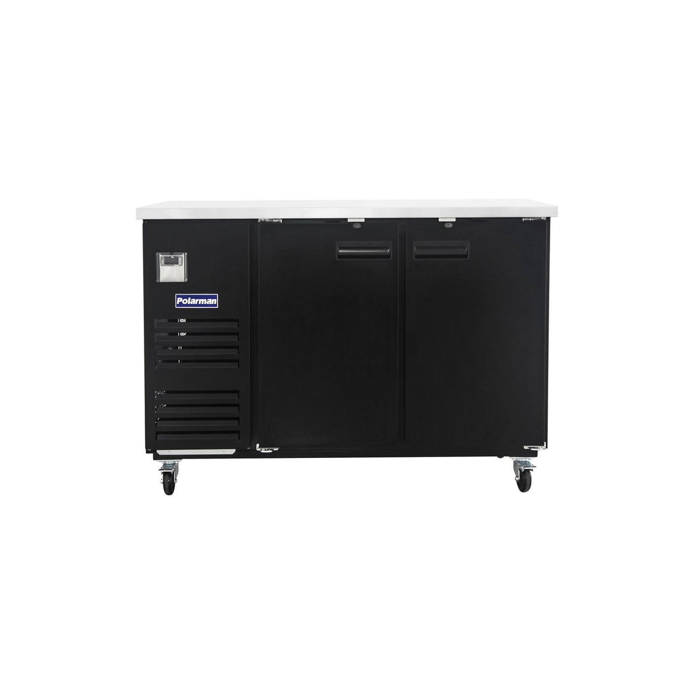 Polarman PLM-BC-2 58 3/4" Black Solid Door Back Bar Refrigerator with LED Lighting