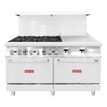 Flamaster FLM-R60-24MG 60" NG/LPG Commercial Gas Range, 6 Open Burners, 24" Griddle, and 2 Standard Ovens, 306,000 BTU