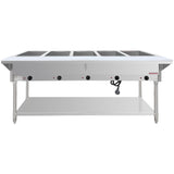 Flamaster FLM-ST5-SS Five Pan Open Well Electric Steam Table with Undershelf - 240V, 5000W