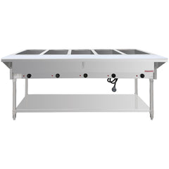 Flamaster FLM-ST5-SS Five Pan Open Well Electric Steam Table with Undershelf - 240V, 5000W