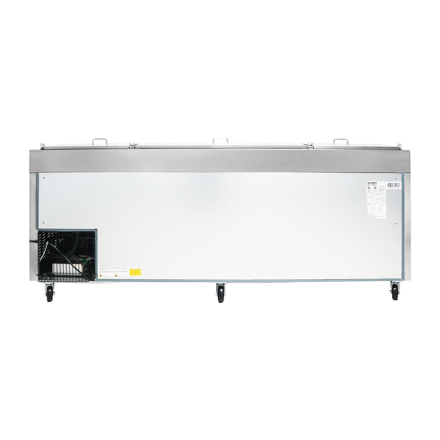 Polarman PLM-P93S 94 3/16" Refrigerated Pizza Prep Table with Three Solid Full Doors, (12) 1/3 Size Pans