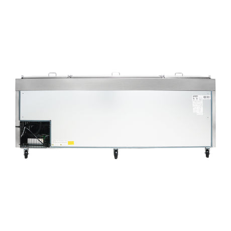Polarman PLM-P93S 94 3/16" Refrigerated Pizza Prep Table with Three Solid Full Doors, (12) 1/3 Size Pans
