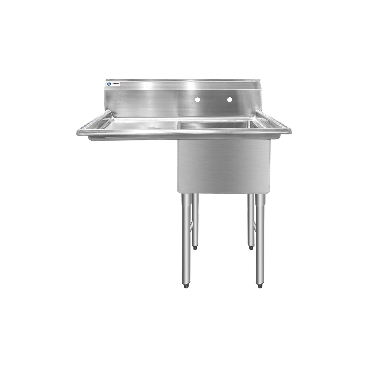ChefAsst 40" CA-S1C181812-18L-316 16-Gauge Stainless Steel Single Compartment Commercial Sink with Stainless Steel Legs, and Left 18" Drainboard - 18" x 18" x 12" Bowl