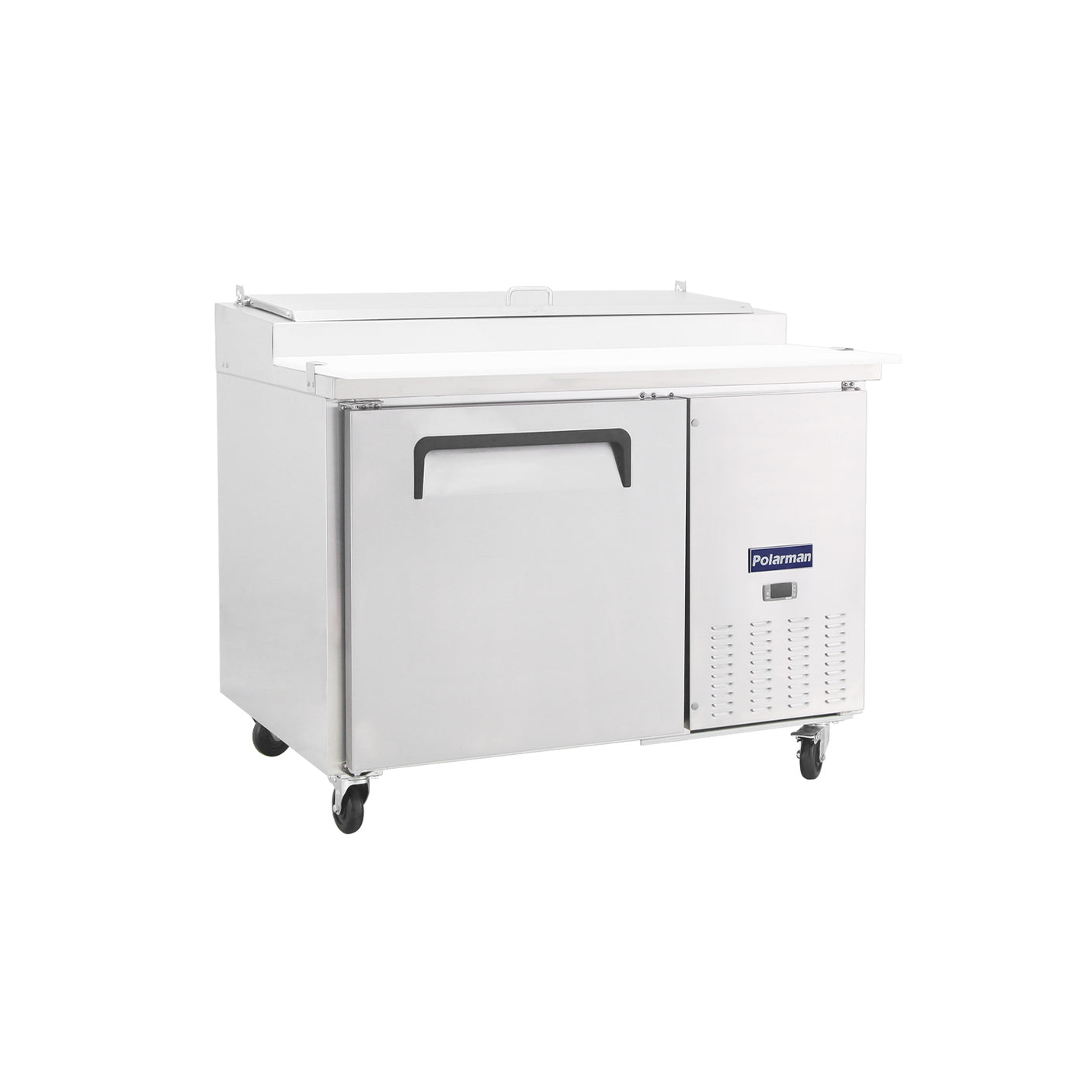 Polarman PLM-P44S 47 3/8" Refrigerated Pizza Prep Table with One Solid Full Door, (6) 1/3 Size Pans
