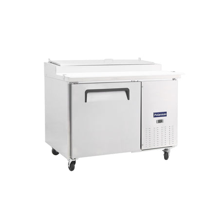 Polarman PLM-P44S 47 3/8" Refrigerated Pizza Prep Table with One Solid Full Door, (6) 1/3 Size Pans