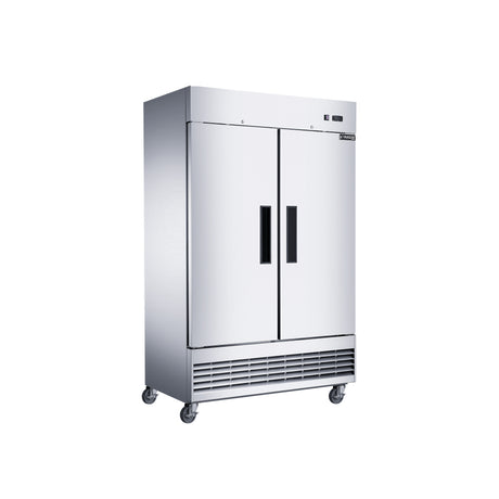 Dukers D47ER 47 1/4" Two Section Reach-In Refrigerator with Solid Full Doors, Bottom Mount, Stainless Steel, 29.5 Cu.Ft.