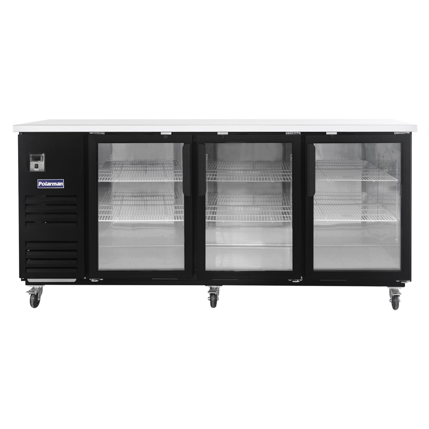 Polarman PLM-BC-4G 90 3/8" Black Glass Door Back Bar Refrigerator with LED Lighting
