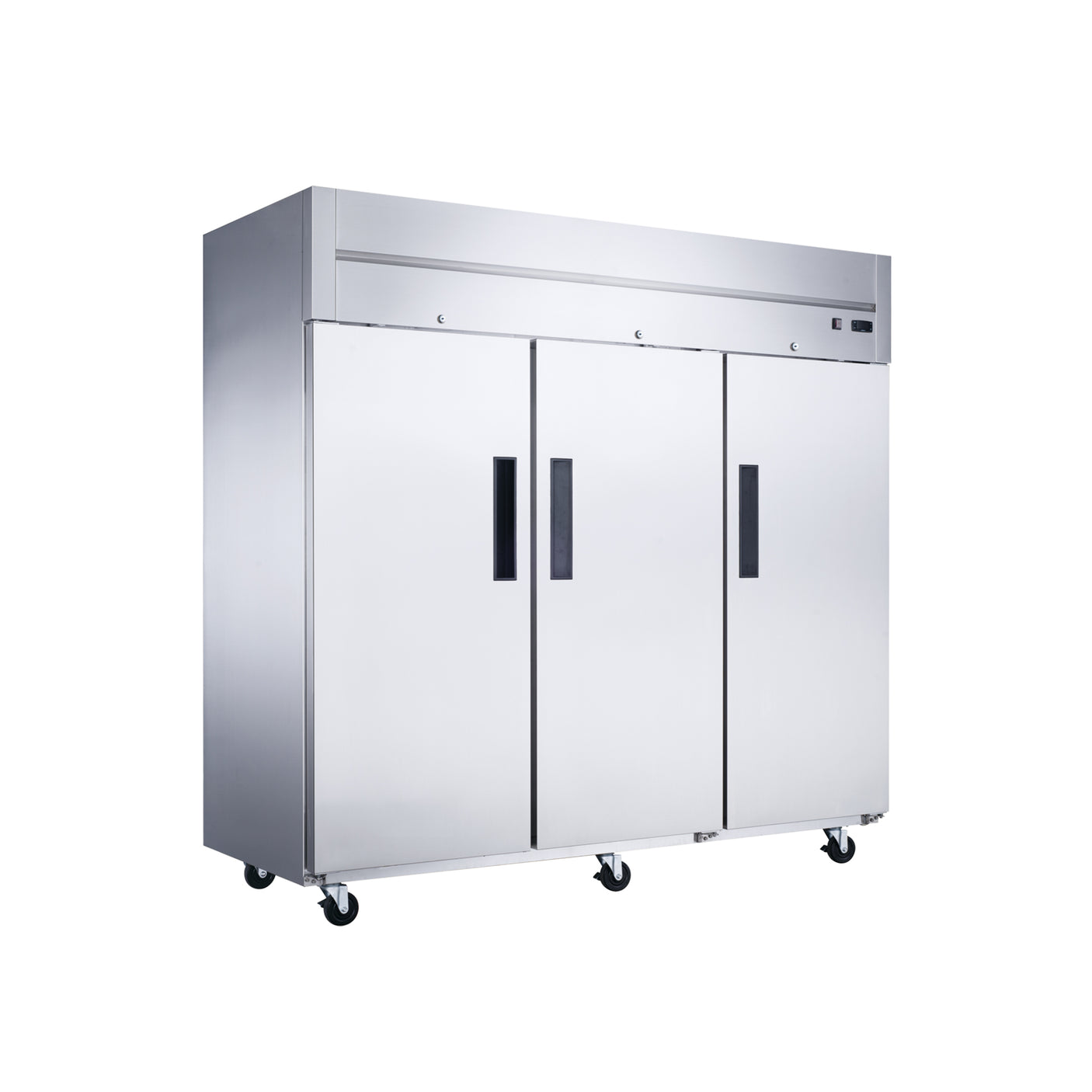 Dukers D83AR 82 5/8" Three Section Reach-In Refrigerator with Solid Full Doors, Top Mount, Stainless Steel, 66.2 Cu.Ft.