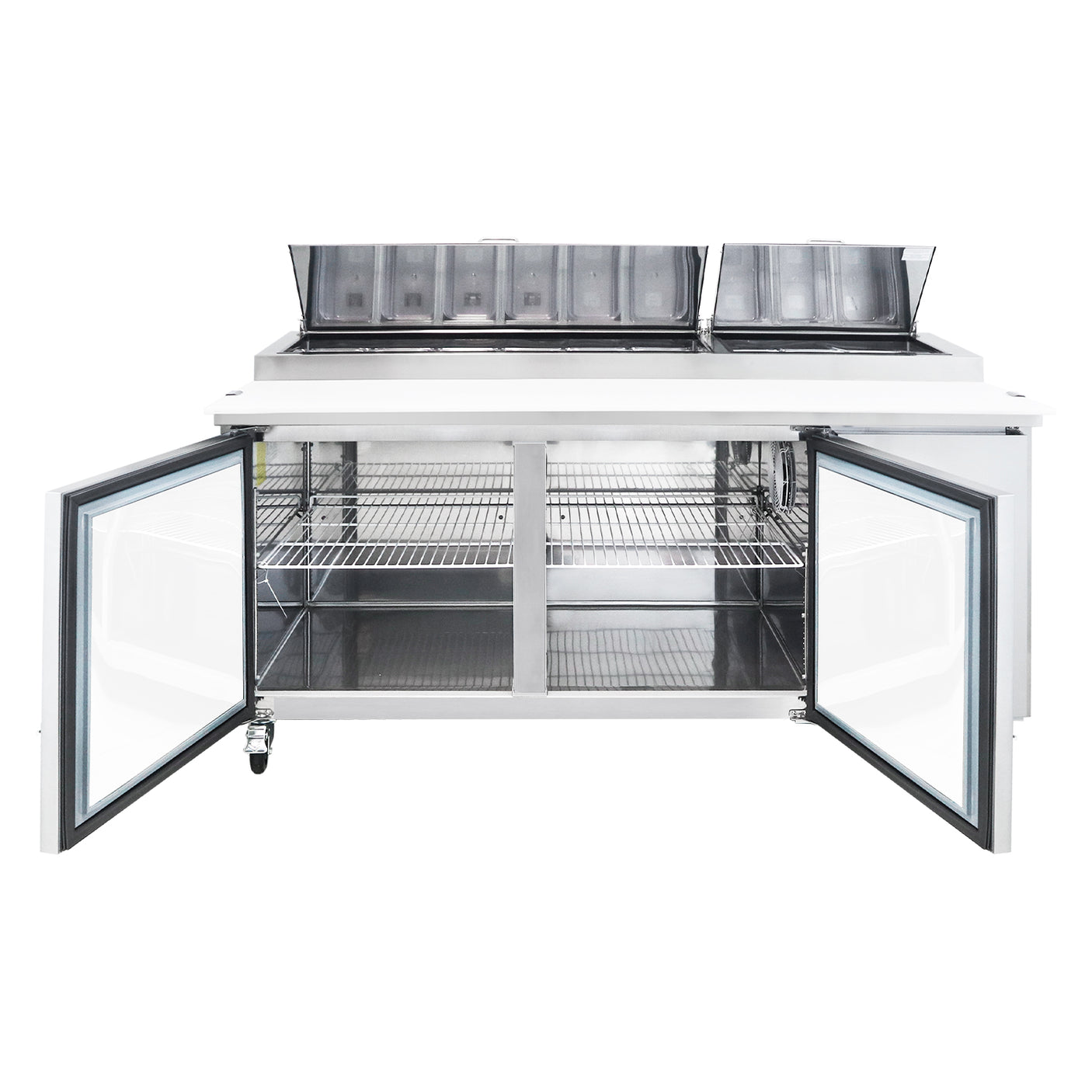 Polarman PLM-P67S 70 3/4" Refrigerated Pizza Prep Table with Two Solid Full Doors, (9) 1/3 Size Pans
