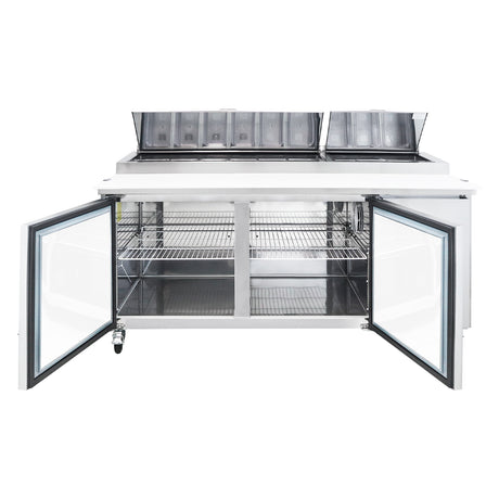 Polarman PLM-P67S 70 3/4" Refrigerated Pizza Prep Table with Two Solid Full Doors, (9) 1/3 Size Pans