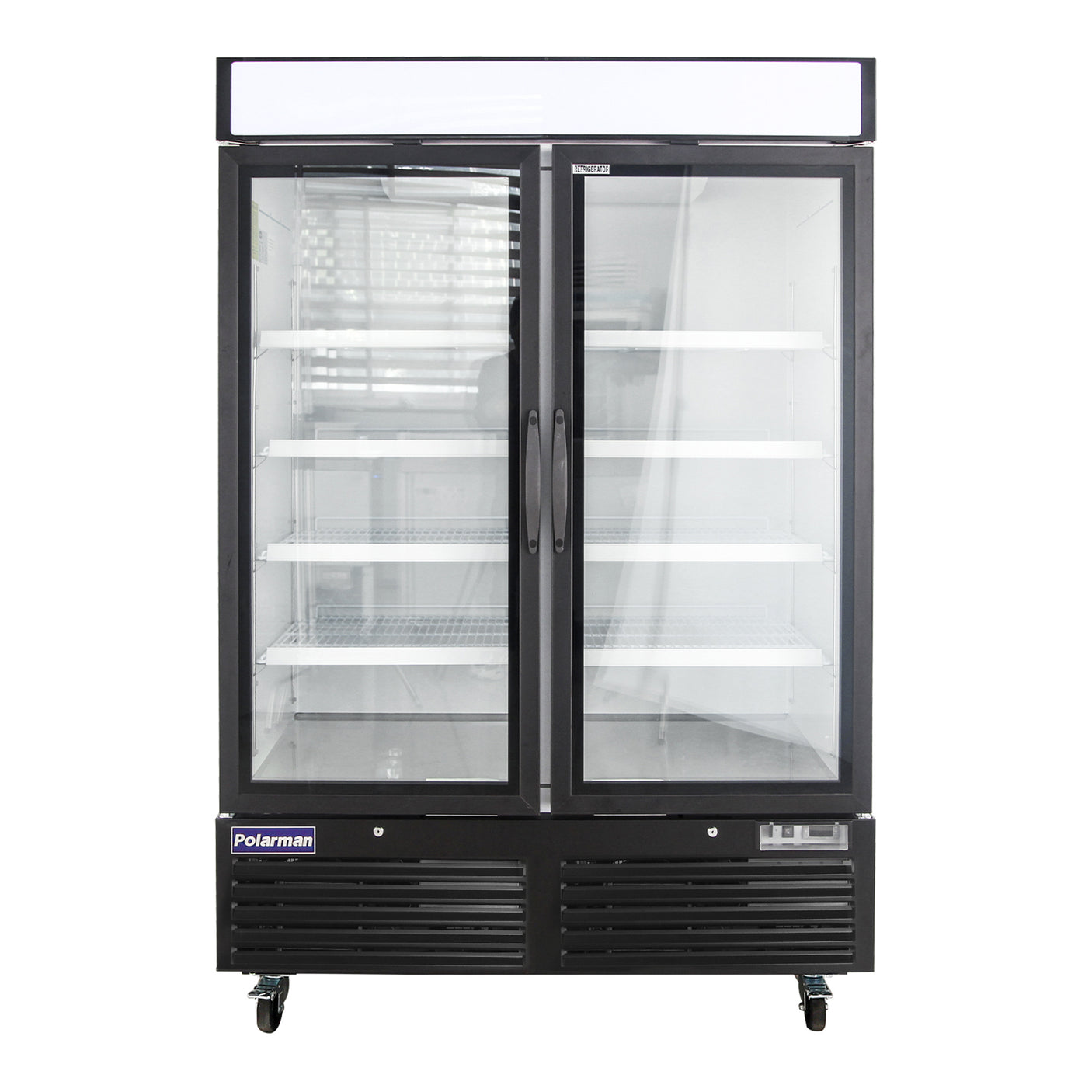 Polarman PLM-HGD48R 53 15/16" Black Refrigerated Double Swing Glass Door Merchandiser with LED Lighting, 48 cu.ft