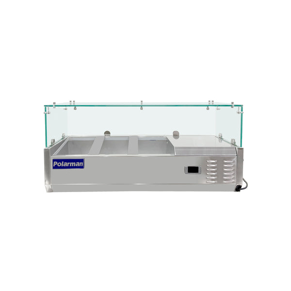 Polarman PLM-PDX-40G 40" Countertop Refrigerated Topping Rail with Sneeze Guard