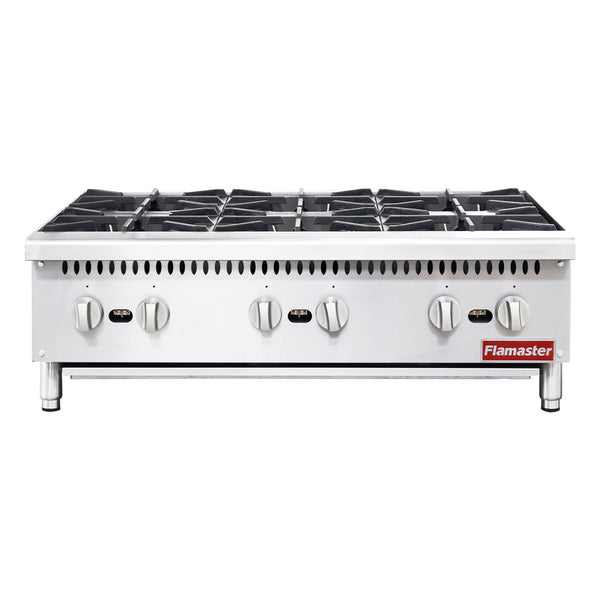 Flamaster FLM-HP36-M 36" Natural Gas Hot Plate with Six Burners, 150,000 BTU