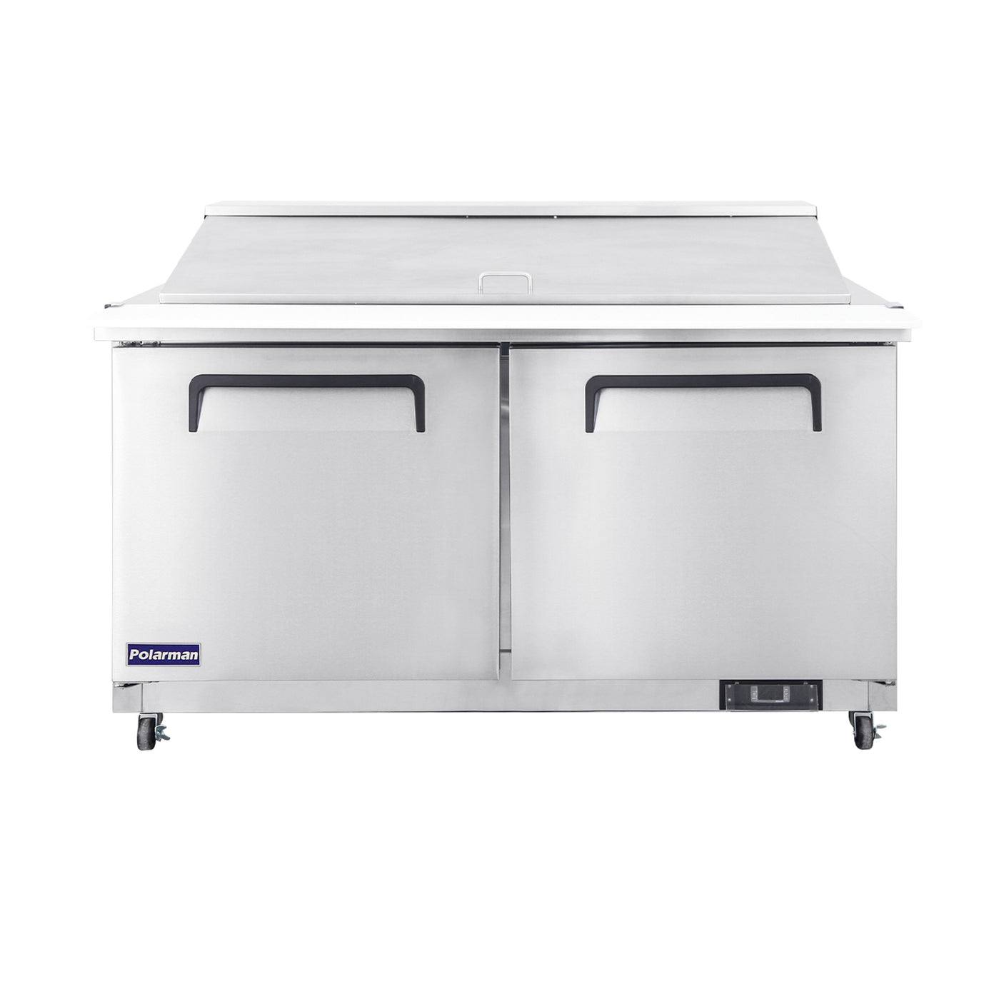 Polarman PLM-S60KS 61 1/4" Stainless Steel Mega Top Sandwich Prep Table with Two Solid Full Doors, (24) 1/6 Size Pans