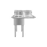 ChefAsst 40" CA-S1C181812-18R-316 16-Gauge Stainless Steel Single Compartment Commercial Sink with Stainless Steel Legs, and Right 18" Drainboard - 18" x 18" x 12" Bowl