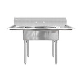 ChefAsst 54" CA-S3C101410-12LR-416 16-Gauge 304 Stainless Steel Three Compartment Commercial Sink with 430 Stainless Steel Legs, Cross Bracing, and Two 12" Drainboards - 10" x 14" x 10" Bowl