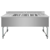 ChefAsst 60" CA-BS101410-13LR-318 18-Gauge 304 Stainless Steel Three Bar Sink with Galvanized Legs, Cross Bracing, and Two 13" Drainboards - 10" x 14" x 10" Bowl