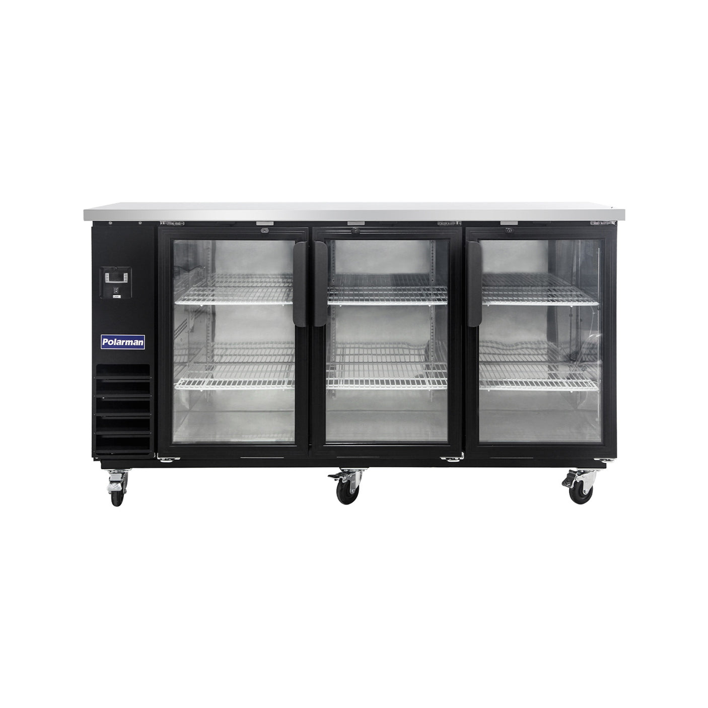 Polarman PLM-BC4-24G 73" Black Glass Door Back Bar Refrigerator with LED Lighting