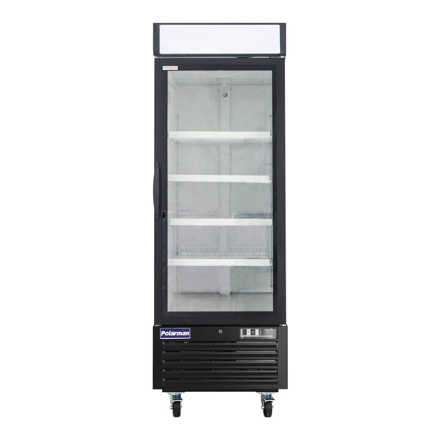 Polarman PLM-HGD23F 26 3/4" Black Single Swing Glass Door Merchandiser Freezer with LED Lighting, 23 cu.ft