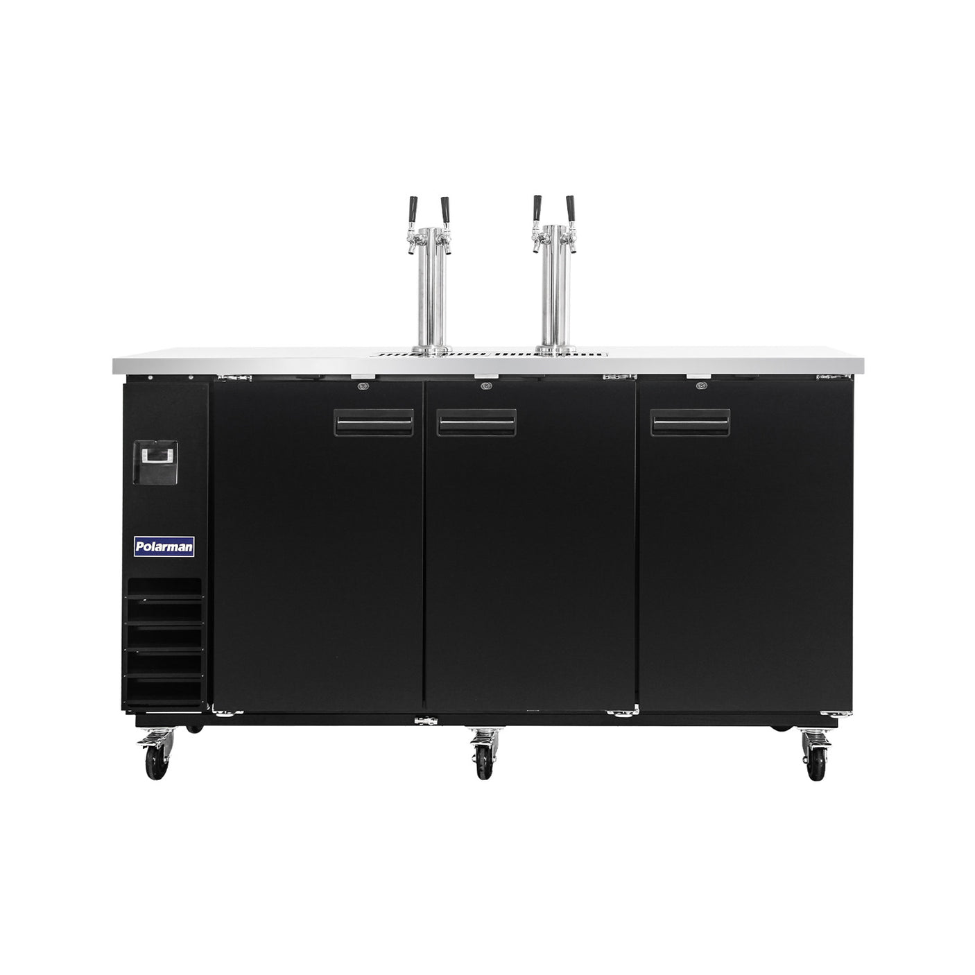 Polarman PLM-BCBD4-2 73 1/16" Dual Double-Tap Kegerator Beer Dispenser with 3 Solid Doors, 20.8 cu. ft.