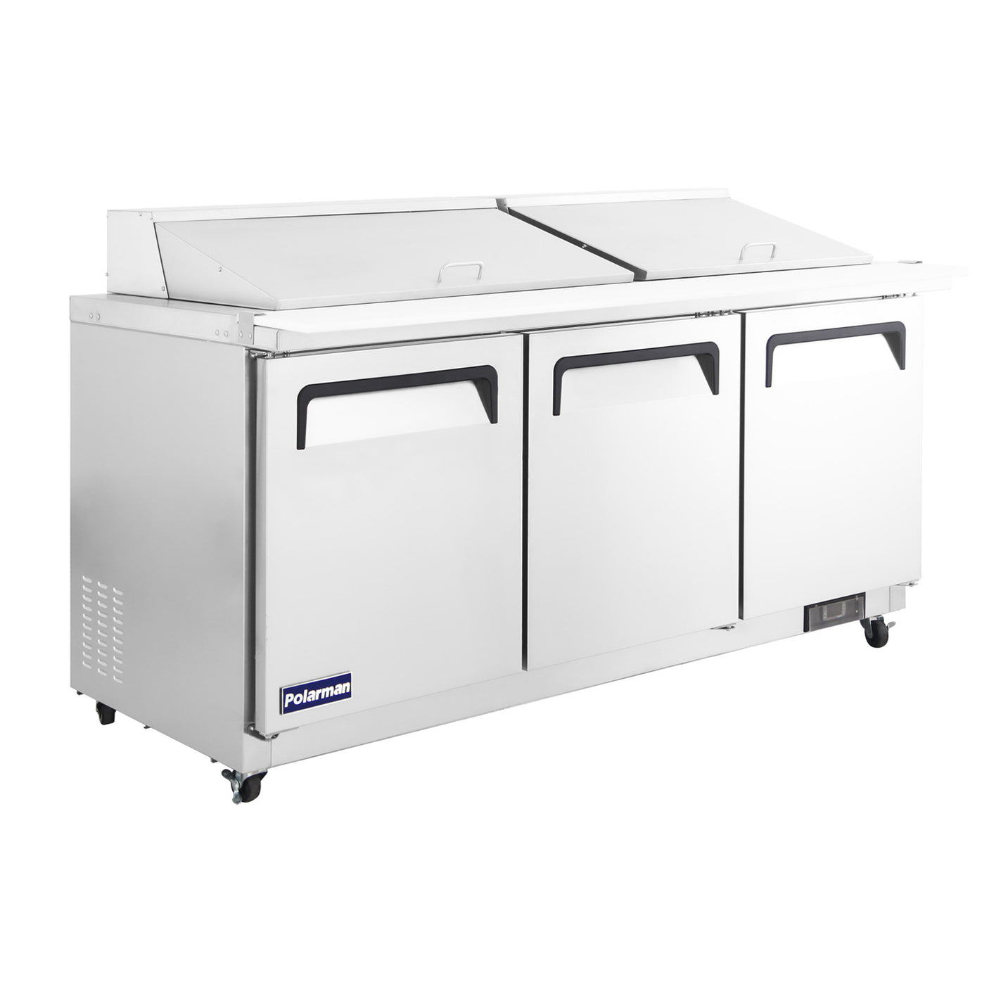 Polarman PLM-S72KS 71 3/4" Stainless Steel Mega Top Sandwich Prep Table with Three Solid Full Doors, (27) 1/6 Size Pans