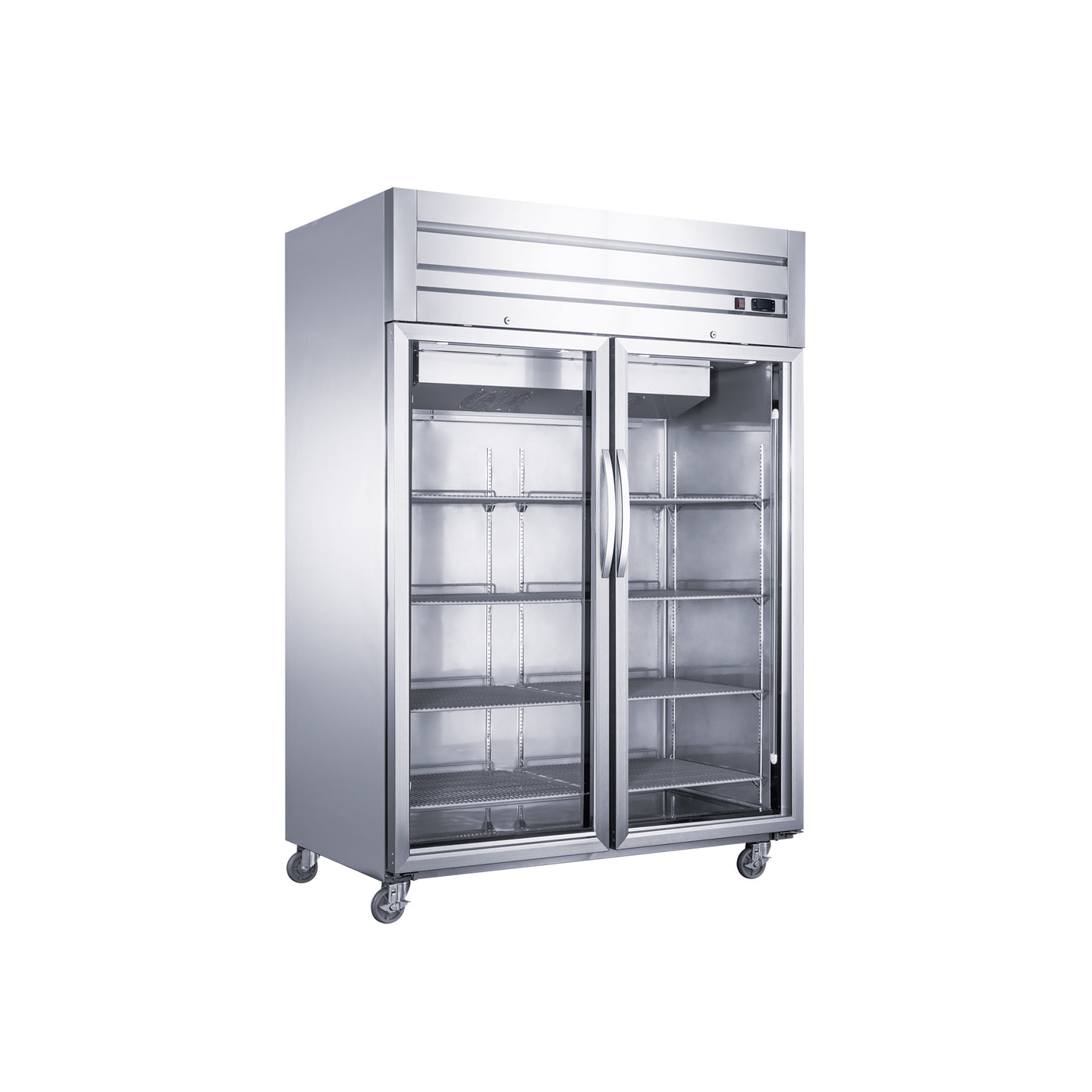 Dukers D55AR-GS2 55 1/8" Two Section Glass Full Door Reach-In Refrigerator, Top Mount, Stainless Steel, 42.3 Cu.Ft.