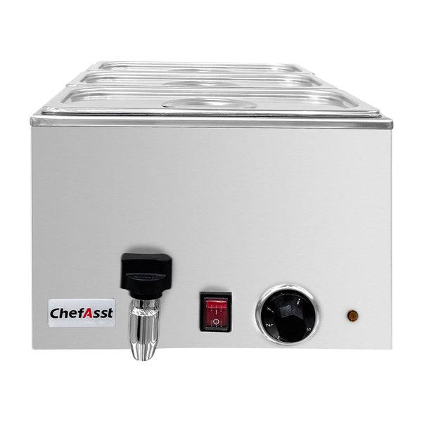 ChefAsst ZCK165BT-3 Professional Food Warmer With Faucet & 3 x 1/3 GN Trays, 6 1/2" Depth