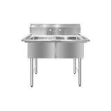 ChefAsst 42" CA-S2C181812-316 16-Gauge Stainless Steel Two Compartment Commercial Sink with Stainless Steel Legs, Cross Bracing, and without Drainboards - 18" x 18" x 12" Bowls