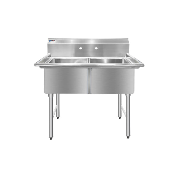 ChefAsst 42" CA-S2C181812-316 16-Gauge Stainless Steel Two Compartment Commercial Sink with Stainless Steel Legs, Cross Bracing, and without Drainboards - 18" x 18" x 12" Bowls