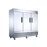 Dukers D83R 82 5/8" Three Section Reach-In Refrigerator with Solid Full Doors, Bottom Mount, Stainless Steel, 65.2 Cu.Ft.