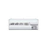Polarman PLM-R1200L-2 47 1/5" Countertop Refrigerated Sushi Display Case with 4-Side Glass, (3) 1/4 + (2) 1/3 Size Pans