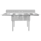 ChefAsst 72" CA-S2C181812-18LR-316 16-Gauge 304 Stainless Steel Two Compartment Commercial Sink with 430 Stainless Steel Legs, Cross Bracing, and Two 18" Drainboards - 18" x 18" x 12" Bowl
