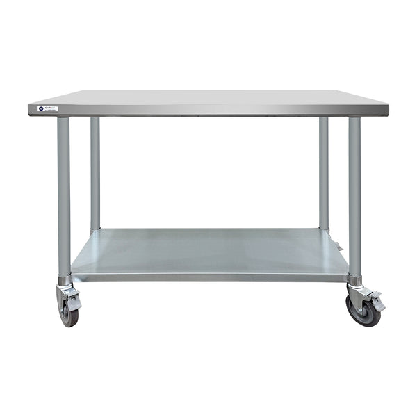 ChefAsst 24" x 48" CA-WTC-2448-418 18-Gauge 430 Stainless Steel Commercial Work Table with Galvanized Legs and Undershelf and 5" Caster