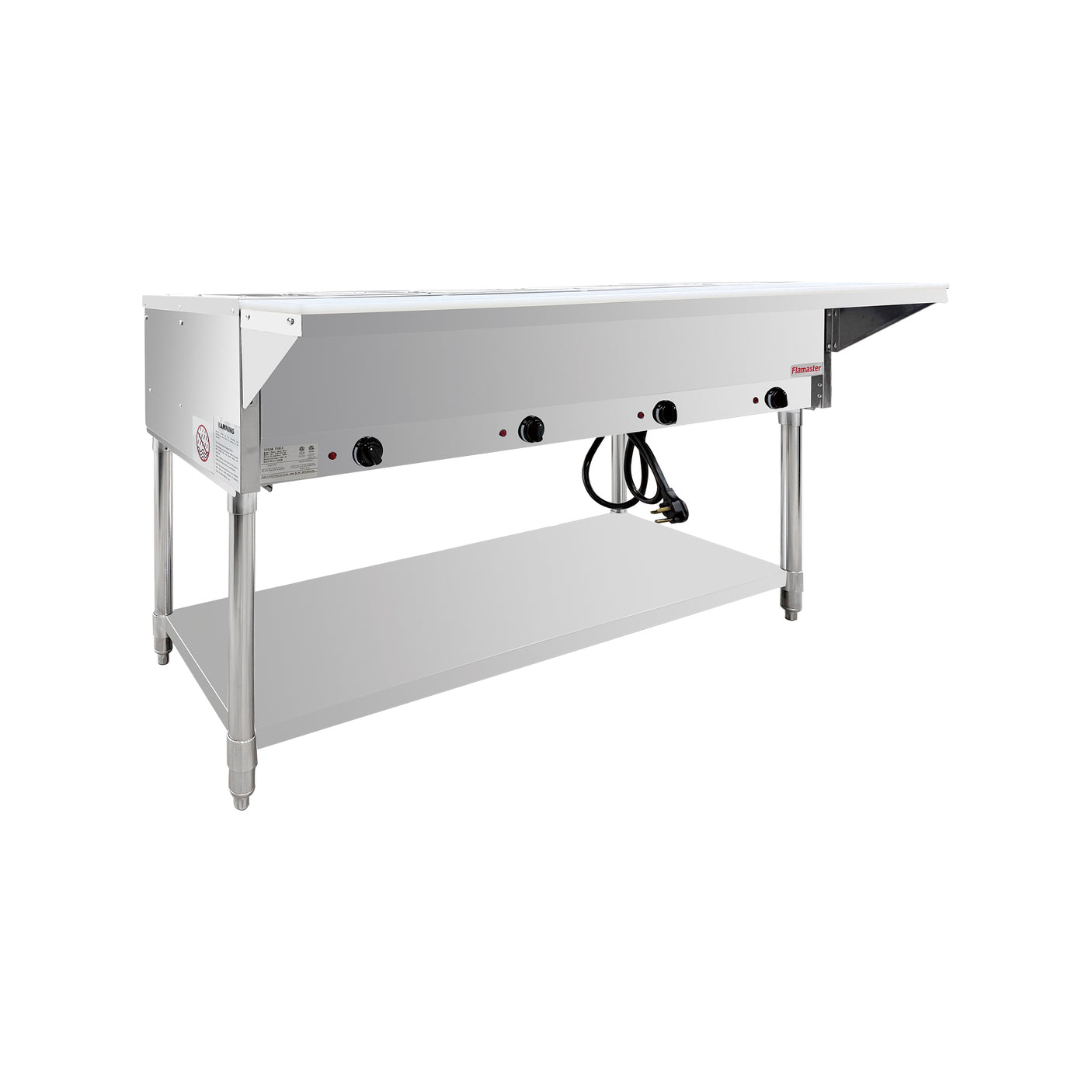 Flamaster FLM-ST4-SS Four Pan Open Well Electric Steam Table with Undershelf - 120V, 2000W