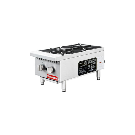 Flamaster FLM-HP12-M 12" Countertop Gas Hot Plate, NG/LPG, 50,000 BTU, 2 Burners