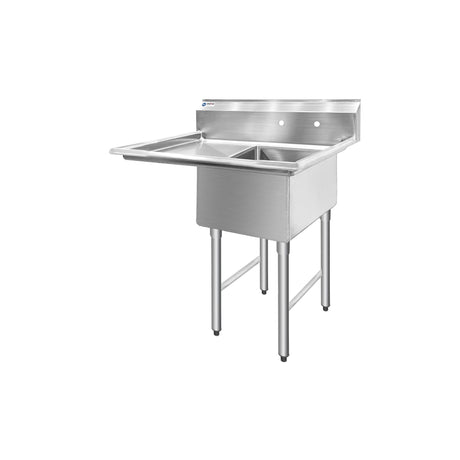 ChefAsst 40" CA-S1C181812-18L-316 16-Gauge Stainless Steel Single Compartment Commercial Sink with Stainless Steel Legs, and Left 18" Drainboard - 18" x 18" x 12" Bowl