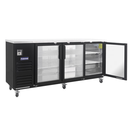 Polarman PLM-BC-4G 90 3/8" Black Glass Door Back Bar Refrigerator with LED Lighting