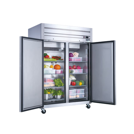 Dukers D55AF 55 1/8" Two Section Reach-In Freezer with Solid Full Doors, Top Mount, Stainless Steel, 42.3 Cu.Ft.